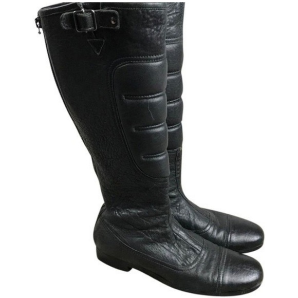 Miu Miu Shoes - MIU MIU Black Soft Leather Quilted Moto Boots